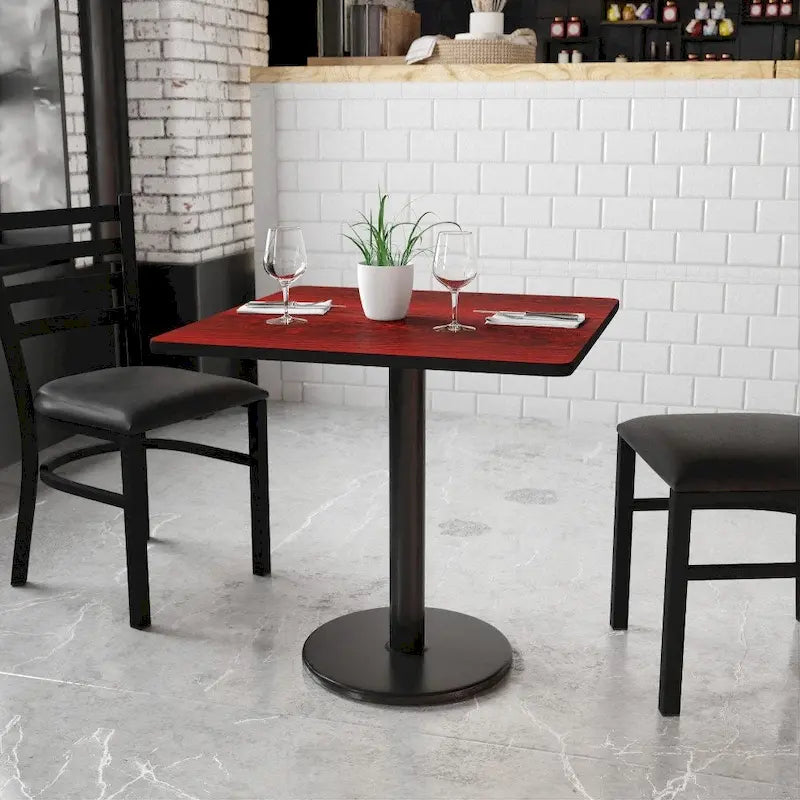 Kwadratowy blat laminowany 30 x 30 z okrągłą podstawą stołową o wysokości 18 cali – 30 szer. x 30 gł. x 31,125 wys. – 30 szer. x 30 gł. x 31,125 wys.