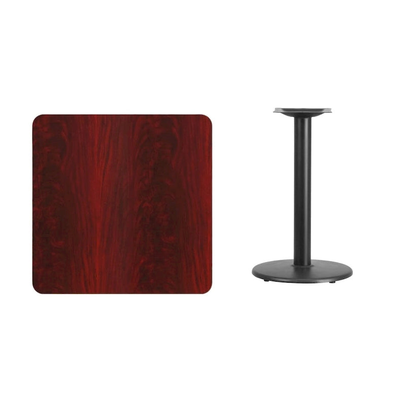 Kwadratowy blat laminowany 30 x 30 z okrągłą podstawą stołową o wysokości 18 cali – 30 szer. x 30 gł. x 31,125 wys. – 30 szer. x 30 gł. x 31,125 wys.