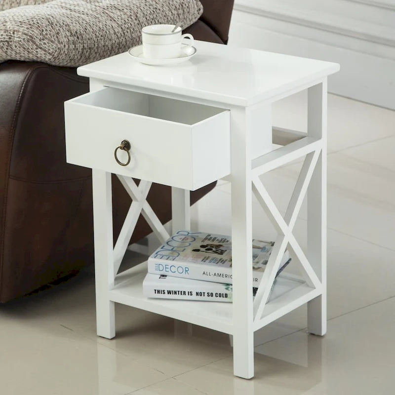 Table de chevet Copper Grove Vore Wood X-base avec 1 tiroir de rangement