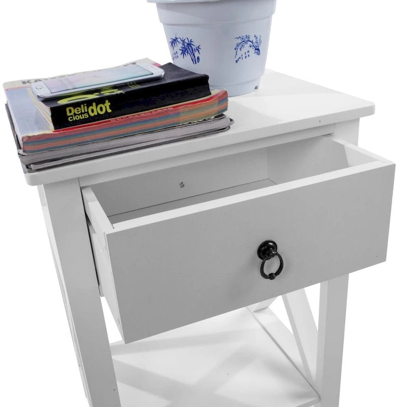 Table de chevet Copper Grove Vore Wood X-base avec 1 tiroir de rangement