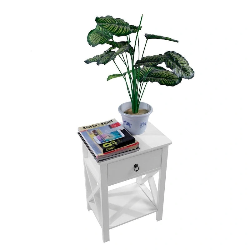 Table de chevet Copper Grove Vore Wood X-base avec 1 tiroir de rangement