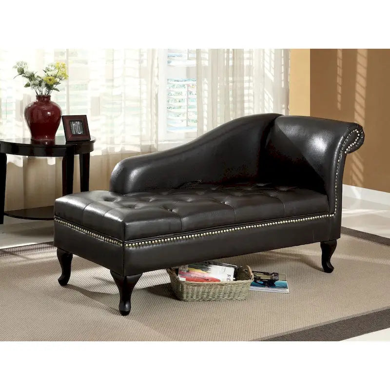 Szezlong do przechowywania Riz Modern z litego drewna z guzikami od Furniture of America