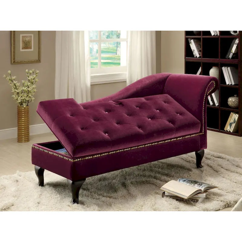 Szezlong do przechowywania Riz Modern z litego drewna z guzikami od Furniture of America