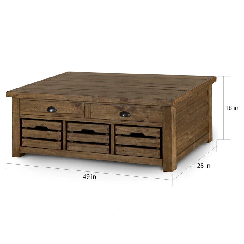 Stolik kawowy z podnoszonym blatem i kółkami Stratton Rustic Warm Nutmeg