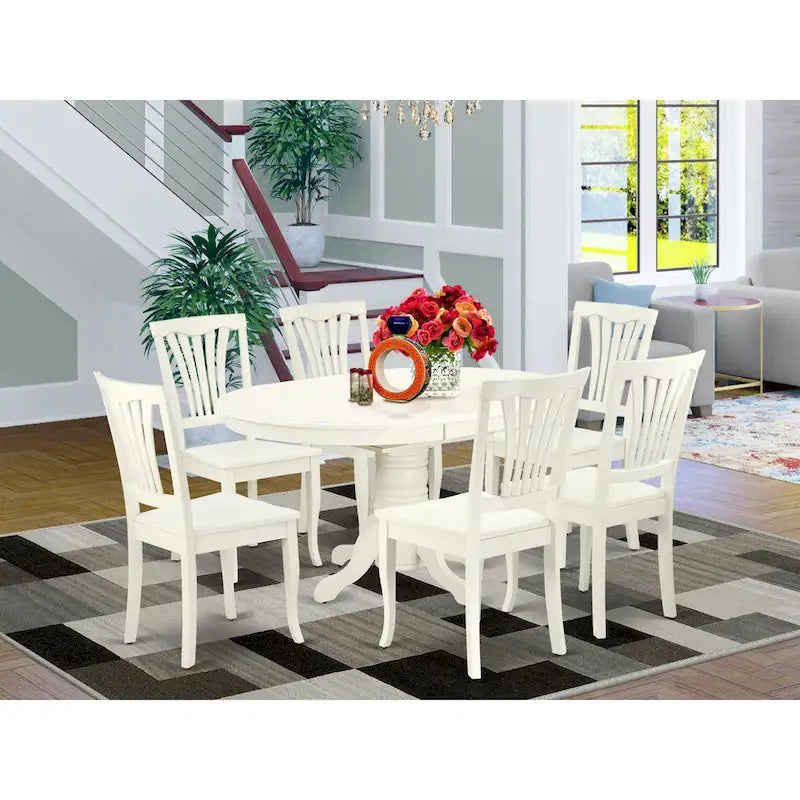 East West Furniture Ensemble de meubles de salle à manger - une table de cuisine ovale et des chaises de salle à manger en bois, blanc lin (option de pièces)