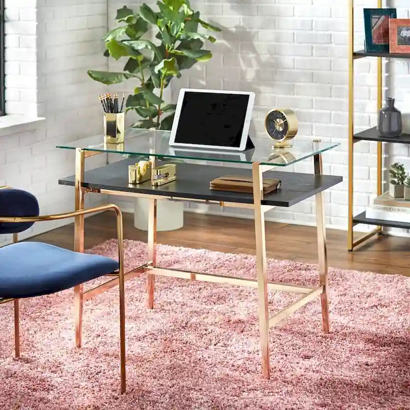 Szklane biurko Lifestorey Thayer w stylu Mid-Century