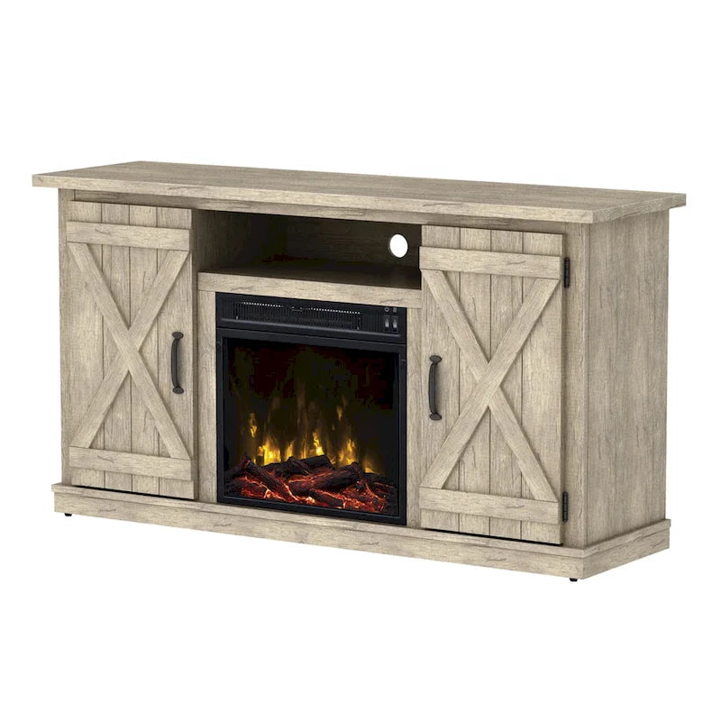 Meuble TV cheminée Cottonwood pour TV jusqu'à 55 pouces, pin Ashland – 47,5 pouces de largeur