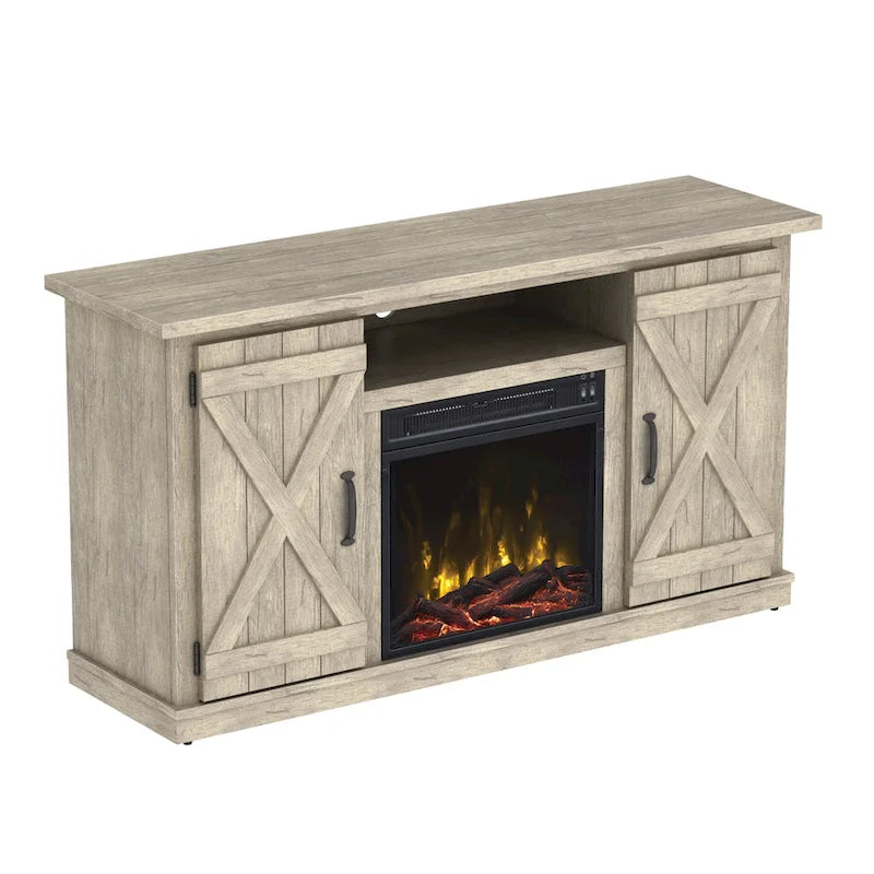 Meuble TV cheminée Cottonwood pour TV jusqu'à 55 pouces, pin Ashland – 47,5 pouces de largeur