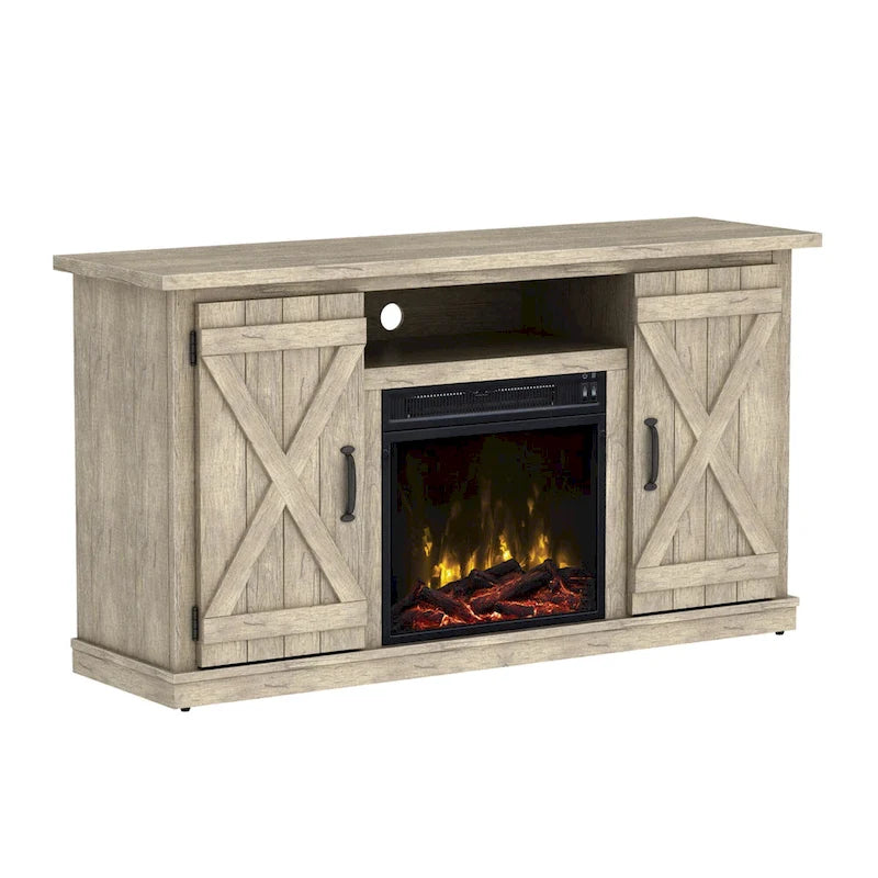 Meuble TV cheminée Cottonwood pour TV jusqu'à 55 pouces, pin Ashland – 47,5 pouces de largeur