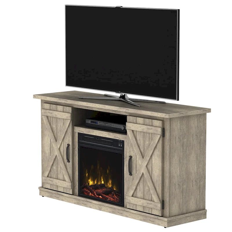 Meuble TV cheminée Cottonwood pour TV jusqu'à 55 pouces, pin Ashland – 47,5 pouces de largeur