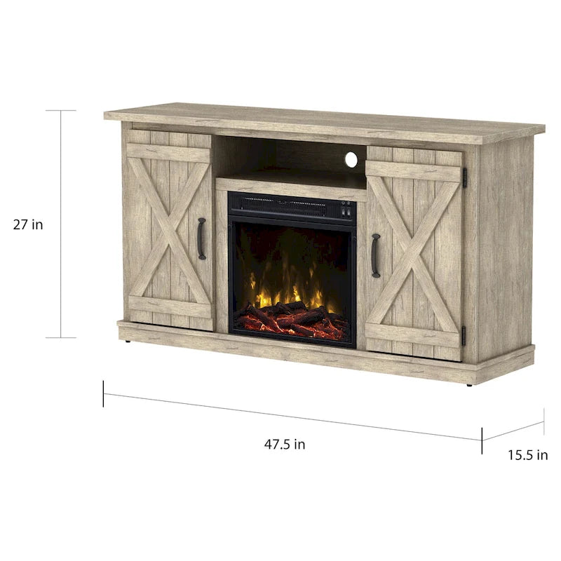 Meuble TV cheminée Cottonwood pour TV jusqu'à 55 pouces, pin Ashland – 47,5 pouces de largeur