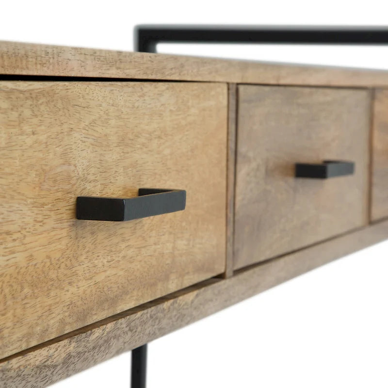 WYNDENHALL Lawson SOLID MANGO WOOD and Metal 54 inch Wide Modern Industrial Console Sofa Table in Natural - 55 W x 16 D x 32 H
