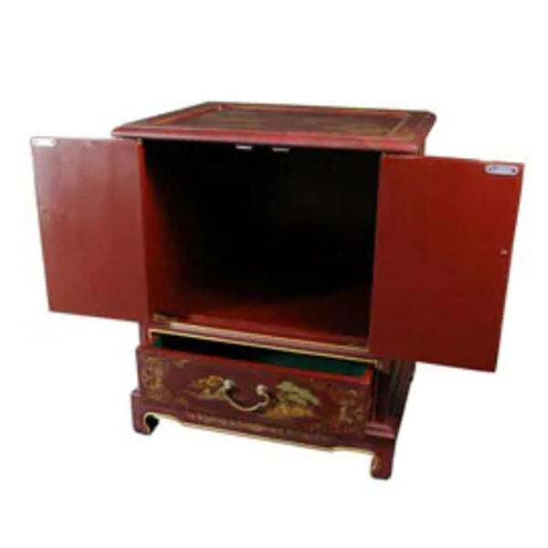 Ręcznie wykonany lakierowany stolik końcowy w stylu vintage z chińskim pejzażem - 20.00S x 16.00G x 24.50W