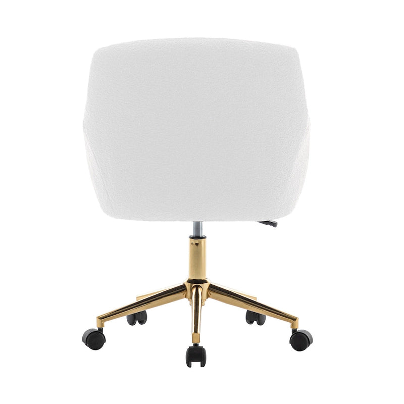 Chaise de bureau pivotante Porthos Home Tana, tissu Teddy, pieds chromés dorés