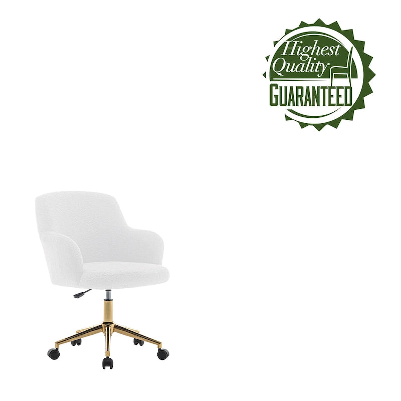 Chaise de bureau pivotante Porthos Home Tana, tissu Teddy, pieds chromés dorés