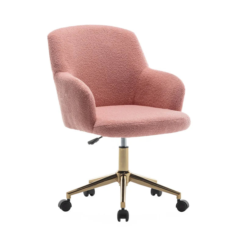 Chaise de bureau pivotante Porthos Home Tana, tissu Teddy, pieds chromés dorés
