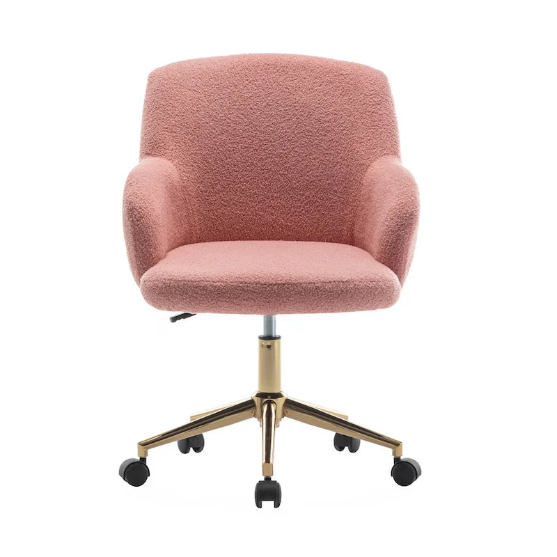 Chaise de bureau pivotante Porthos Home Tana, tissu Teddy, pieds chromés dorés