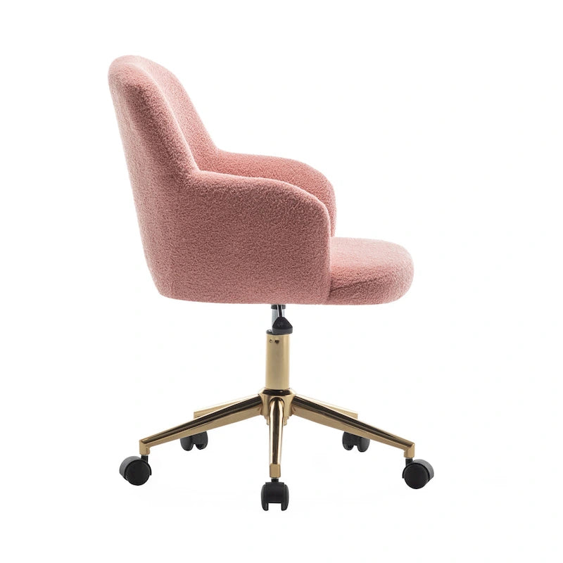 Chaise de bureau pivotante Porthos Home Tana, tissu Teddy, pieds chromés dorés
