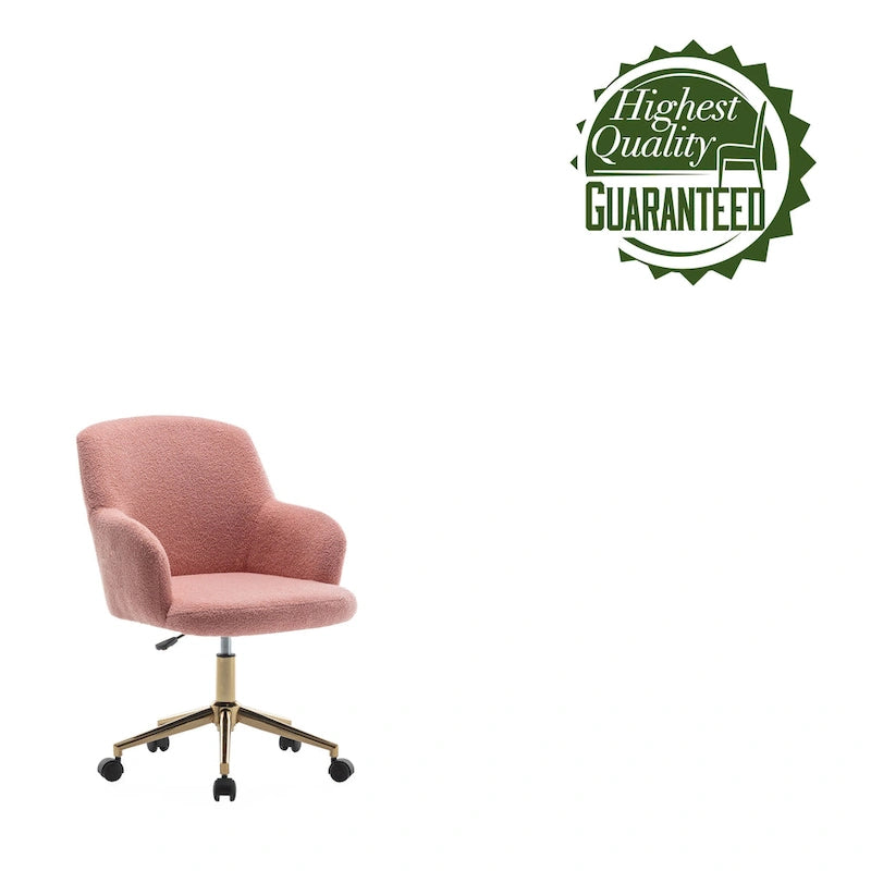 Chaise de bureau pivotante Porthos Home Tana, tissu Teddy, pieds chromés dorés