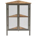 Table d'angle triangulaire industrielle avec double porte et étagère de rangement à 3 niveaux