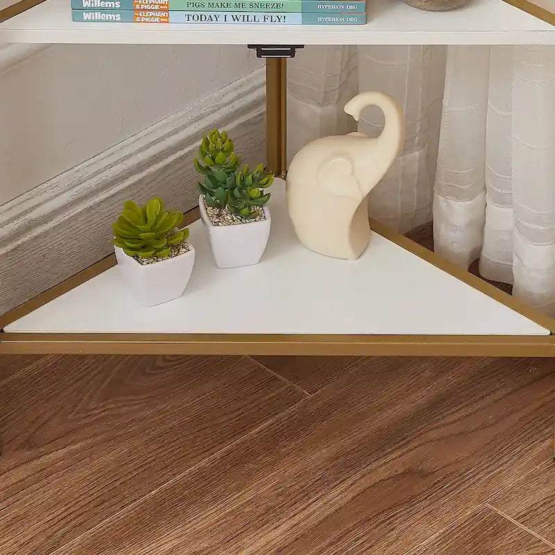 Table d'angle triangulaire industrielle avec double porte et étagère de rangement à 3 niveaux