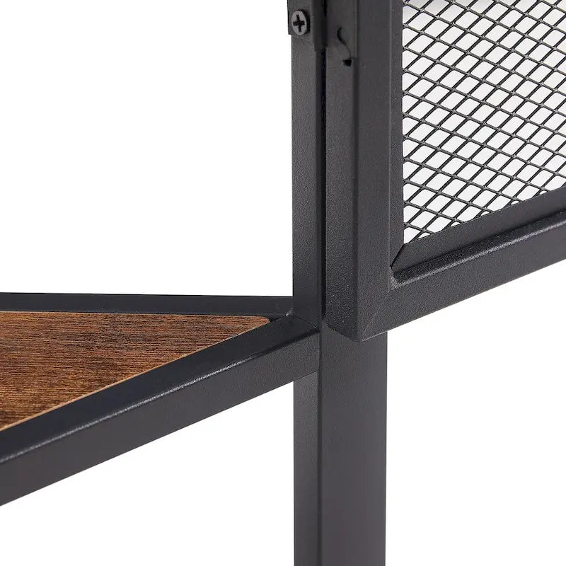Table d'angle triangulaire industrielle avec double porte et étagère de rangement à 3 niveaux
