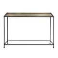 Aurelia 48 Inch Console Sofa Table, Artisanal Hammered Antique Bronze Tray Top, Industrial Black Iron Frame