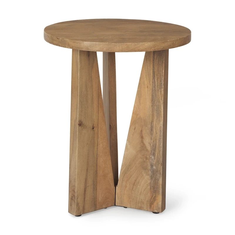 Table d'appoint ronde en bois massif marron clair Mattius