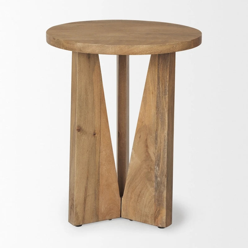 Table d'appoint ronde en bois massif marron clair Mattius