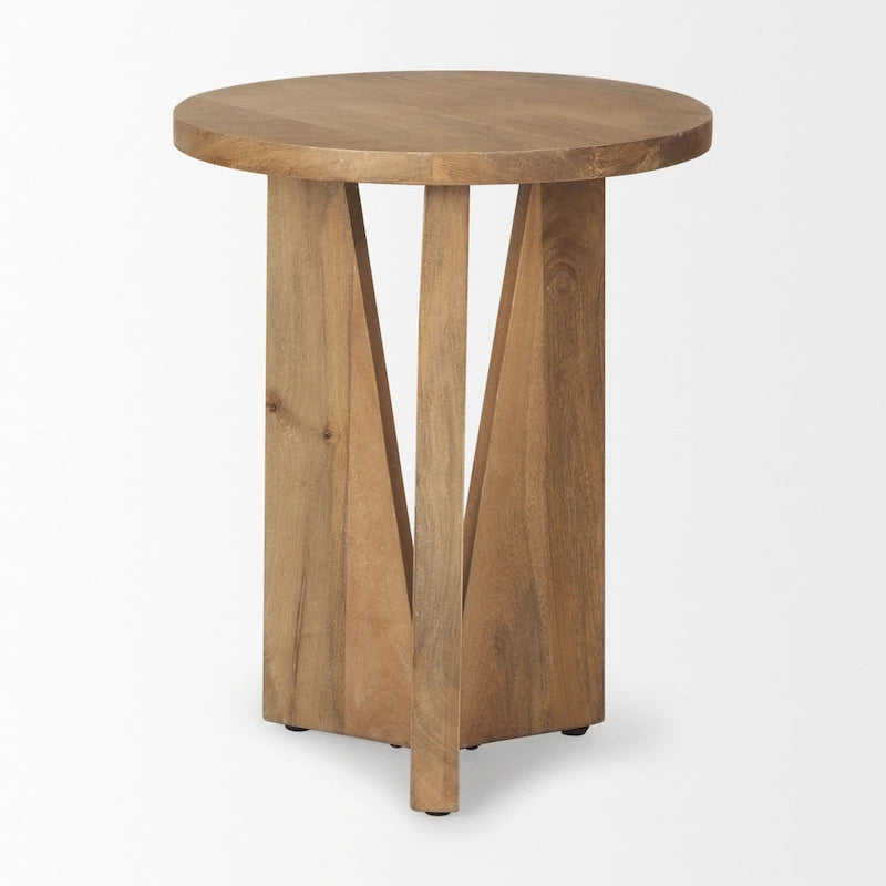 Table d'appoint ronde en bois massif marron clair Mattius