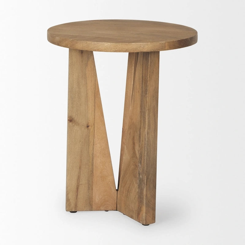 Table d'appoint ronde en bois massif marron clair Mattius