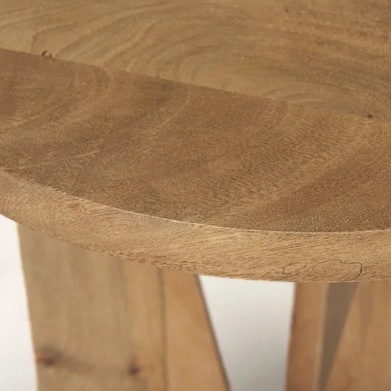 Table d'appoint ronde en bois massif marron clair Mattius