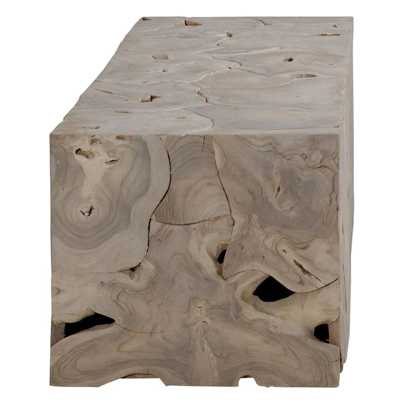 Banc rectangulaire Scarlett 55 pouces en racine de teck blanchi massif