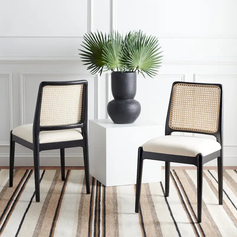 SAFAVIEH Sylva Rattan Cushion Dining Chair (Set of 2) - 19 W x 17.5 L x 32 H - 19Wx18Dx32H