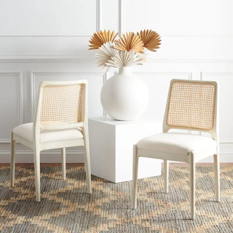 Chaise de salle à manger avec coussin en rotin Sylva de SAFAVIEH (lot de 2) - 19 L x 17.5 P x 32 H - 19Lx18Px32H
