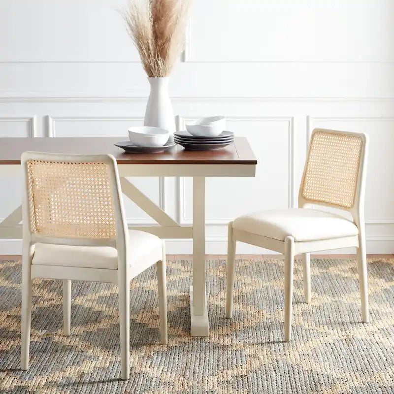 Chaise de salle à manger avec coussin en rotin Sylva de SAFAVIEH (lot de 2) - 19 L x 17.5 P x 32 H - 19Lx18Px32H