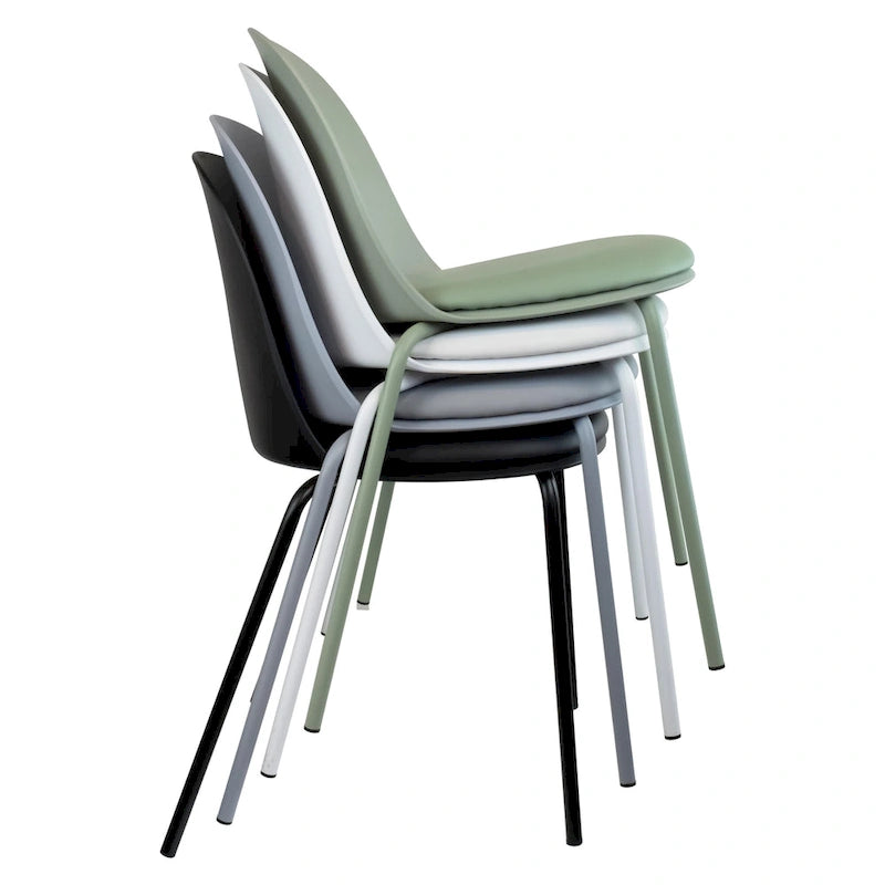 Lot de 2 chaises de salle à manger rétro en plastique moulé Eiffel pour salon, cuisine, bureau chromé, designer