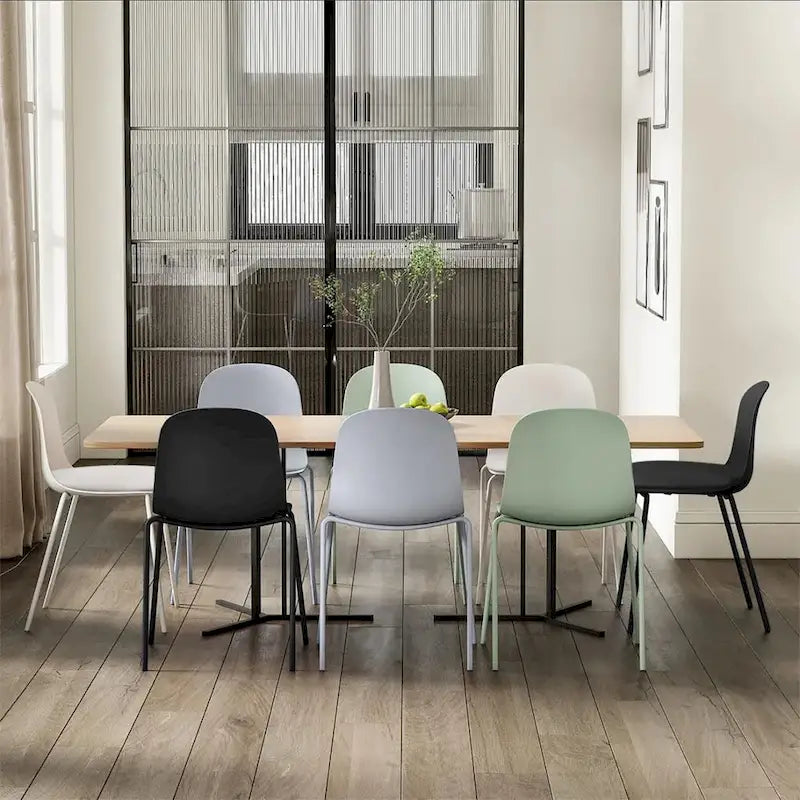Lot de 2 chaises de salle à manger rétro en plastique moulé Eiffel pour salon, cuisine, bureau chromé, designer