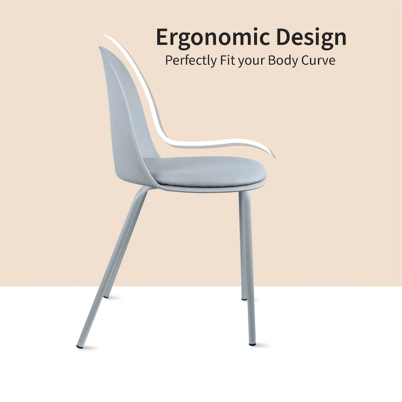 Lot de 2 chaises de salle à manger rétro en plastique moulé Eiffel pour salon, cuisine, bureau chromé, designer