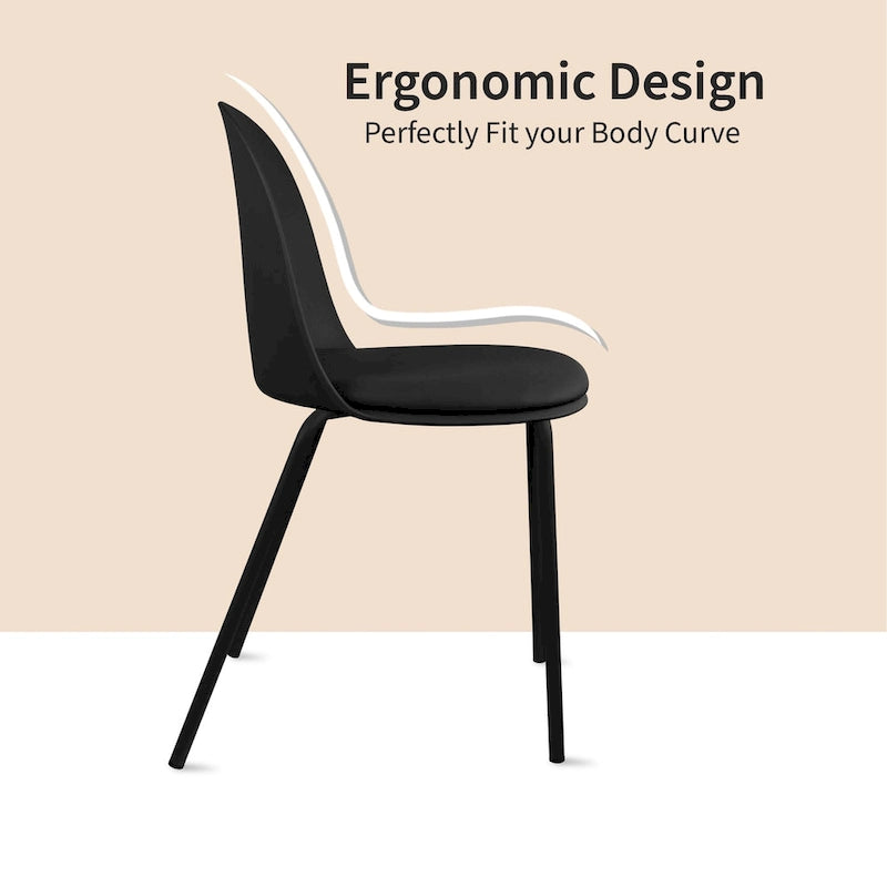 Lot de 2 chaises de salle à manger rétro en plastique moulé Eiffel pour salon, cuisine, bureau chromé, designer