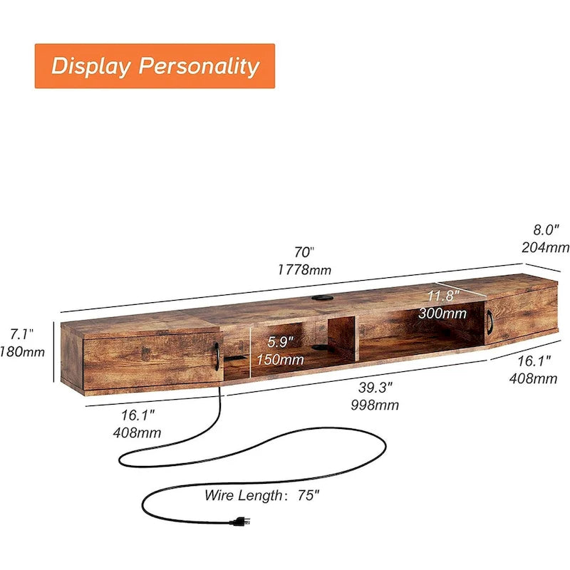 FITUEYES Meuble TV Mural Console Flottante Étagère de Rangement pour Bureau