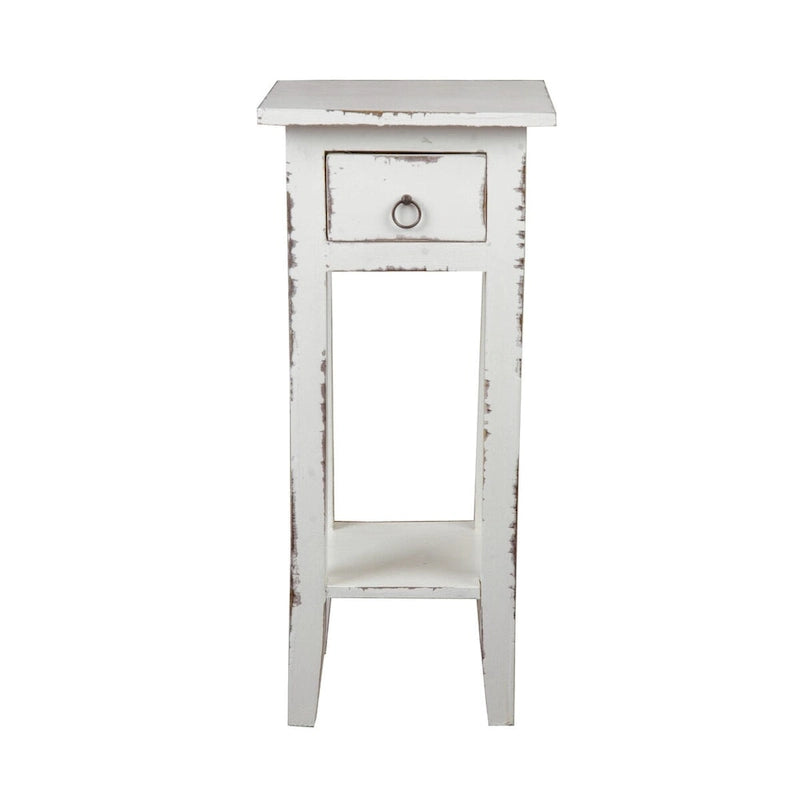 Table d'appoint étroite, aspect vieilli, en bois massif - 25,75 po - Blanc lavé
