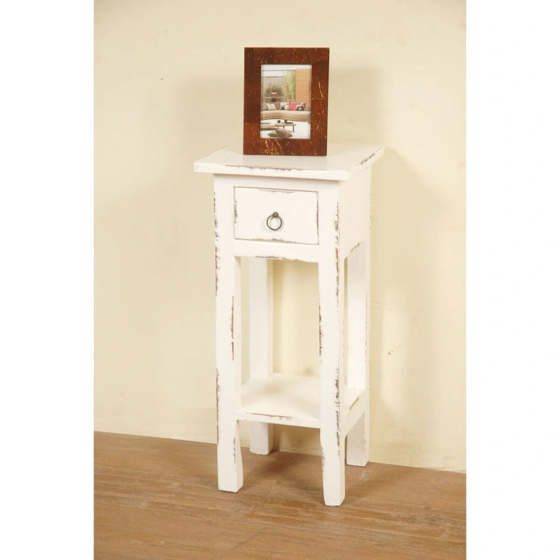 Table d'appoint étroite, aspect vieilli, en bois massif - 25,75 po - Blanc lavé