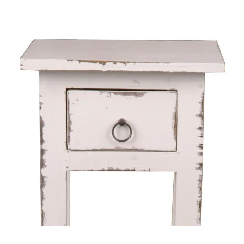 Table d'appoint étroite, aspect vieilli, en bois massif - 25,75 po - Blanc lavé