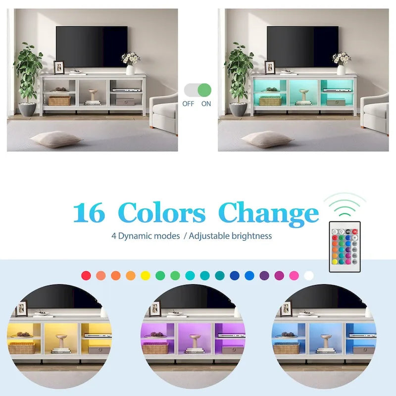 Meuble TV Classique de 70 Pouces, Console TV pour Téléviseur de 75 Pouces avec LED