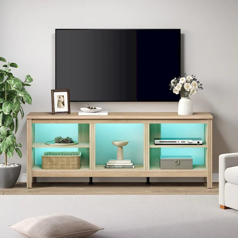Meuble TV Classique de 70 Pouces, Console TV pour Téléviseur de 75 Pouces avec LED