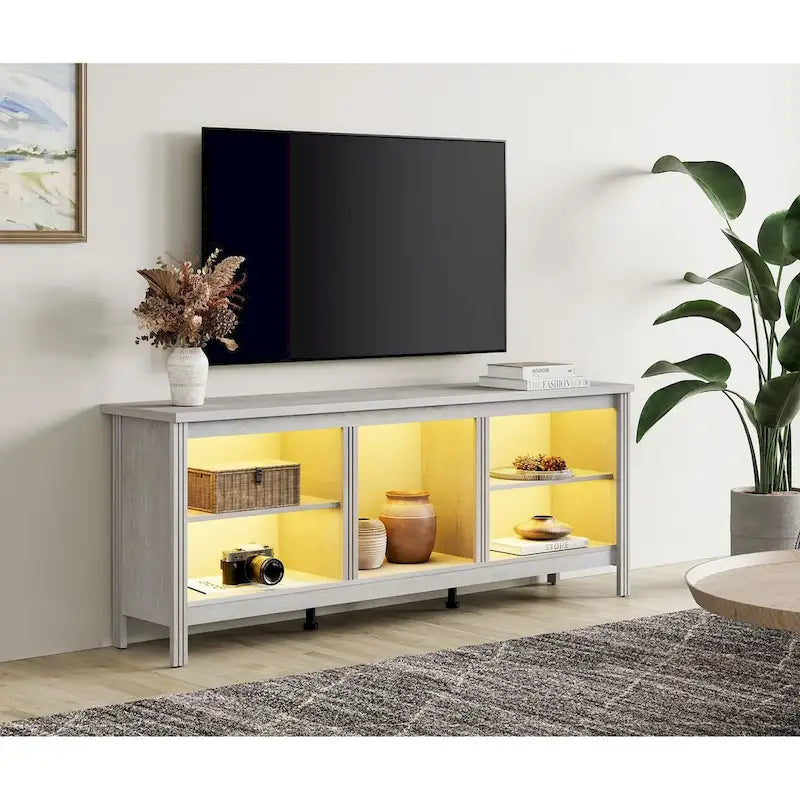 Meuble TV Classique de 70 Pouces, Console TV pour Téléviseur de 75 Pouces avec LED
