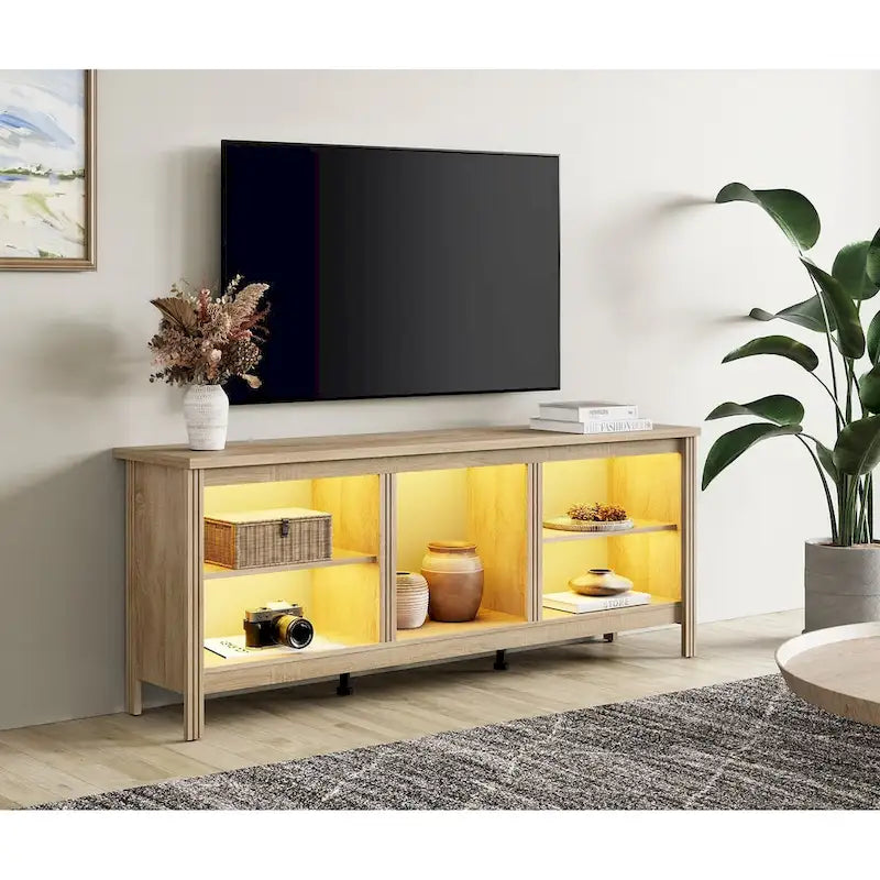 Meuble TV Classique de 70 Pouces, Console TV pour Téléviseur de 75 Pouces avec LED
