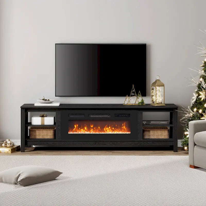 Meuble TV Classique de 70 Pouces, Console TV pour Téléviseur de 75 Pouces avec LED