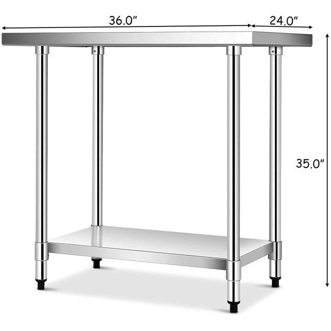 Table de travail de cuisine commerciale en acier inoxydable – 36 po L x 24 po l x 35 po H